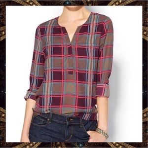 Pim + Larkin Plaid Pockets Hi-Low Blouse Size S